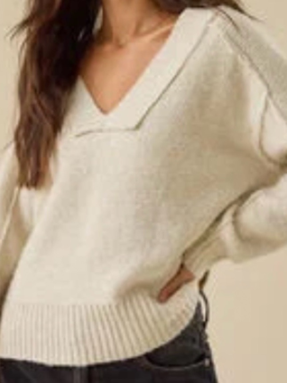 Altar'd State Oatmeal V-Neck Relaxed Knit Sweater